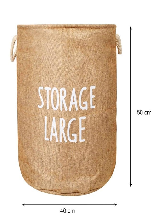 Kiwilon Folding Laundry Basket for Clothes, Round Collapsible Storage Basket I Jumbo Laundry Bag For Clothes With Rope Handle (50 x 40 CM) (Beige) - Image 4